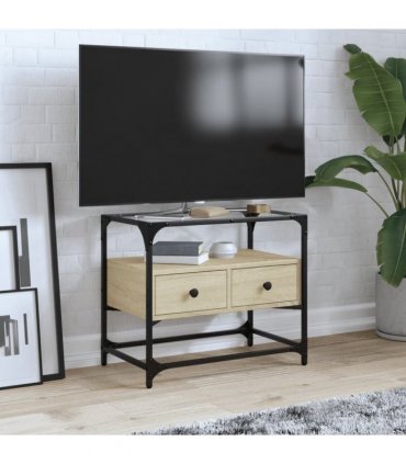 vidaXL TV Cabinet with Glass Top Sonoma Oak 60x35x51 cm Engineered Wood