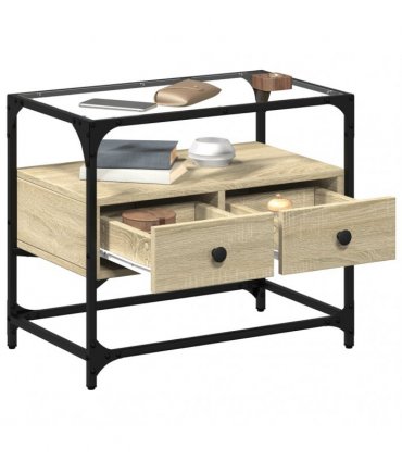 vidaXL TV Cabinet with Glass Top Sonoma Oak 60x35x51 cm Engineered Wood