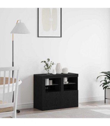 vidaXL LED Sideboard 2 pcs Black Oak 41 x 37 x 67 cm Engineered Wood