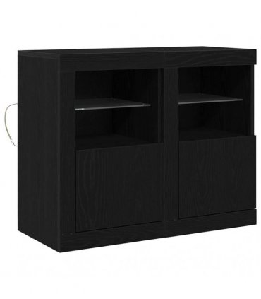 vidaXL LED Sideboard 2 pcs Black Oak 41 x 37 x 67 cm Engineered Wood