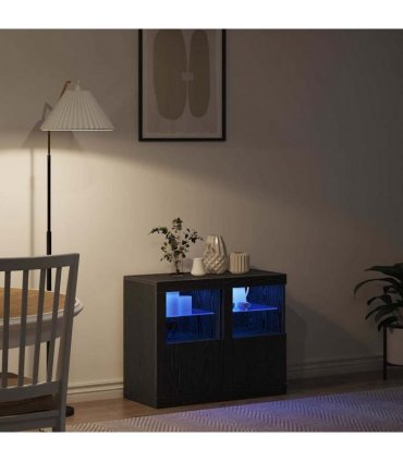 vidaXL LED Sideboard 2 pcs Black Oak 41 x 37 x 67 cm Engineered Wood