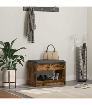 vidaXL Hall Bench with Cushion with Shelf Smoked Oak 63 x 38 x 45 cm