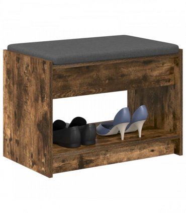 vidaXL Hall Bench with Cushion with Shelf Smoked Oak 63 x 38 x 45 cm