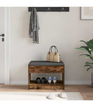 vidaXL Hall Bench with Cushion with Shelf Smoked Oak 63 x 38 x 45 cm