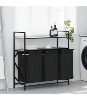 vidaXL Laundry Basket 3 Compartments with Shelves Grey Sonoma