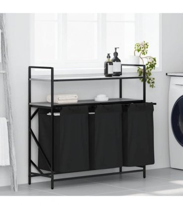 vidaXL Laundry Basket 3 Compartments with Shelves Grey Sonoma