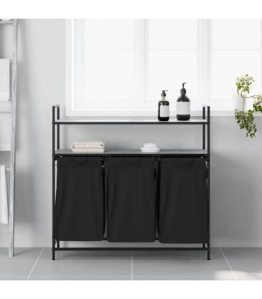 vidaXL Laundry Basket 3 Compartments with Shelves Grey Sonoma