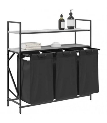 vidaXL Laundry Basket 3 Compartments with Shelves Grey Sonoma