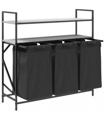 vidaXL Laundry Basket 3 Compartments with Shelves Grey Sonoma
