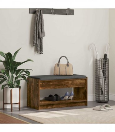 vidaXL Hall Bench with Cushion with Shelf Smoked Oak 83 x 38 x 45 cm