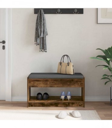 vidaXL Hall Bench with Cushion with Shelf Smoked Oak 83 x 38 x 45 cm