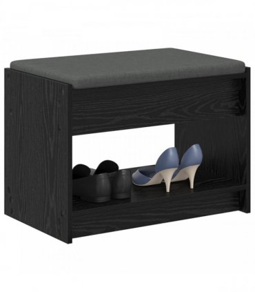 vidaXL Hall Bench Black Oak 63 x 38 x 45 cm Engineered Wood and Fabric