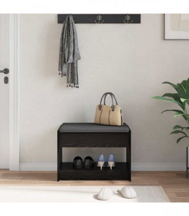 vidaXL Hall Bench Black Oak 63 x 38 x 45 cm Engineered Wood and Fabric