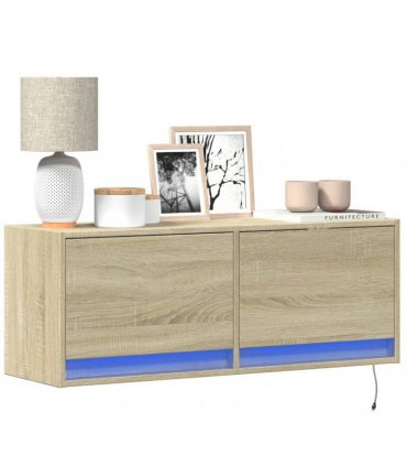 vidaXL TV Wall Cabinet with LED Lights Sonoma Oak 100x31x35 cm