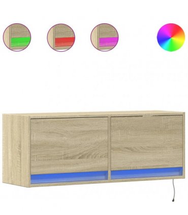 vidaXL TV Wall Cabinet with LED Lights Sonoma Oak 100x31x35 cm