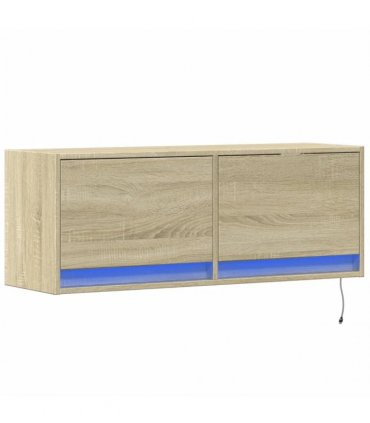 vidaXL TV Wall Cabinet with LED Lights Sonoma Oak 100x31x35 cm