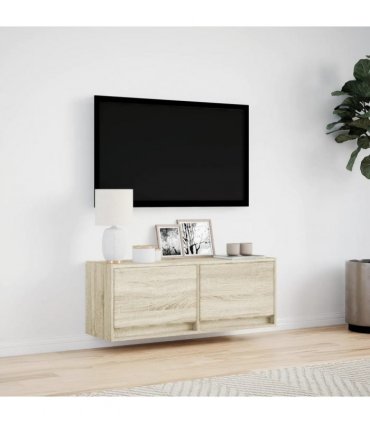 vidaXL TV Wall Cabinet with LED Lights Sonoma Oak 100x31x35 cm