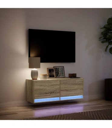 vidaXL TV Wall Cabinet with LED Lights Sonoma Oak 100x31x35 cm