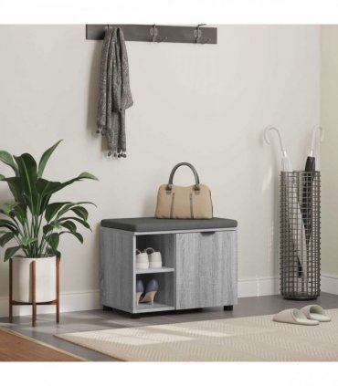 vidaXL Hall Bench with Cushion with Shelf Grey Sonoma 60 x 38 x 46 cm