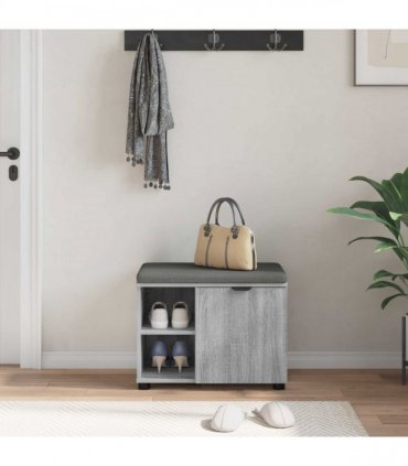 vidaXL Hall Bench with Cushion with Shelf Grey Sonoma 60 x 38 x 46 cm