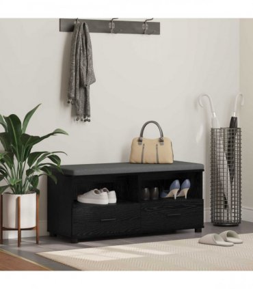 vidaXL Hall Bench with Cushion with Drawer Black Oak 100 x 38 x 46 cm