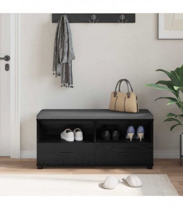 vidaXL Hall Bench with Cushion with Drawer Black Oak 100 x 38 x 46 cm
