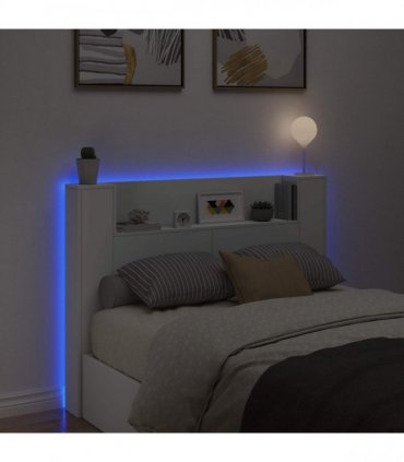 vidaXL Headboard Cabinet with LED White 140 x 16.5 x 103.5 cm