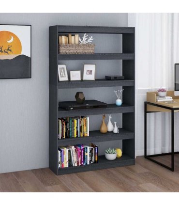 vidaXL Book Cabinet/Room Divider Grey 100x30x167.5 cm Solid Pinewood