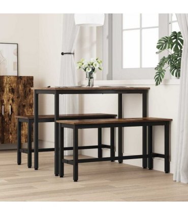vidaXL Dining Bench 2 pcs Smoked Oak 100 x 32.5 x 48.5 cm