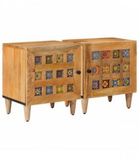 vidaXL Bedside Cabinet 2 pcs Natural 40 x 33 x 46 cm Solid Mango Wood