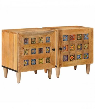 vidaXL Bedside Cabinet 2 pcs Natural 40 x 33 x 46 cm Solid Mango Wood