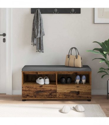 vidaXL Hall Bench Old Wood 100 x 38 x 46 cm Engineered Wood and Fabric