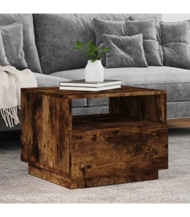 vidaXL Coffee Table with LED Lights Smoked Oak 50x49x40 cm