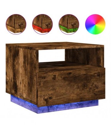 vidaXL Coffee Table with LED Lights Smoked Oak 50x49x40 cm