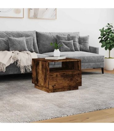 vidaXL Coffee Table with LED Lights Smoked Oak 50x49x40 cm
