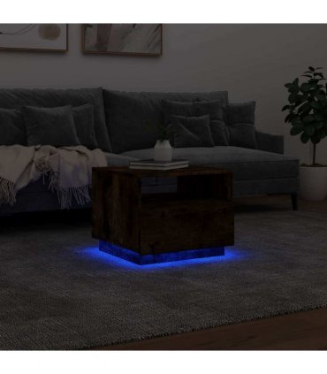 vidaXL Coffee Table with LED Lights Smoked Oak 50x49x40 cm