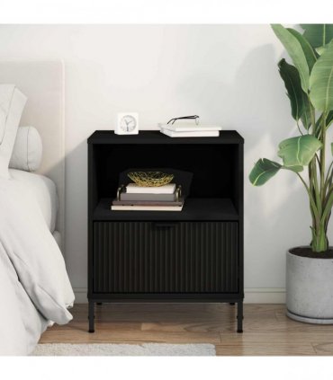 vidaXL Bedside Cabinet Black 49 x 36 x 61 cm Engineered wood