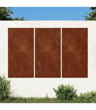 vidaXL Garden Wall Decorations 3 pcs 105x55 cm Corten Steel Sun Design