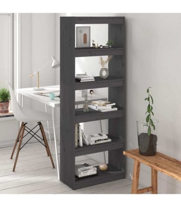 vidaXL Book Cabinet/Room Divider Grey 60x30x167.5 cm Solid Wood Pine