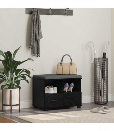 vidaXL Hall Bench Black Oak 60 x 38 x 46 cm Engineered Wood and Fabric