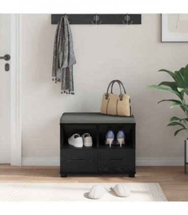 vidaXL Hall Bench Black Oak 60 x 38 x 46 cm Engineered Wood and Fabric