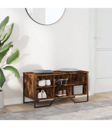 vidaXL Shoe Cabinet Smoked Oak 90x38x45.5 cm Engineered Wood