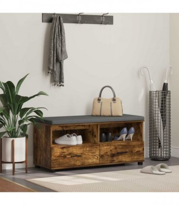 vidaXL Hall Bench with Cushion with Drawer Smoked Oak 100 x 38 x 46 cm