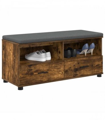 vidaXL Hall Bench with Cushion with Drawer Smoked Oak 100 x 38 x 46 cm