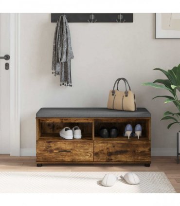 vidaXL Hall Bench with Cushion with Drawer Smoked Oak 100 x 38 x 46 cm