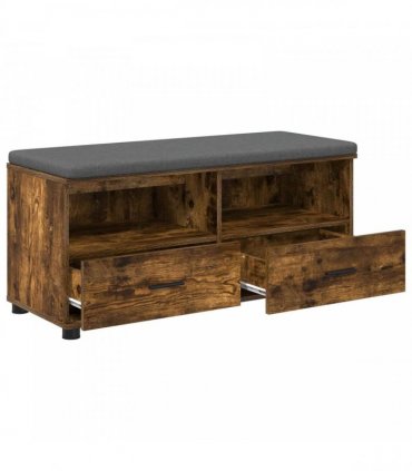 vidaXL Hall Bench with Cushion with Drawer Smoked Oak 100 x 38 x 46 cm