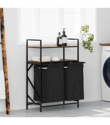 vidaXL Laundry Basket 2 Compartments with Shelves Smoked Oak