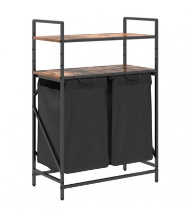 vidaXL Laundry Basket 2 Compartments with Shelves Smoked Oak