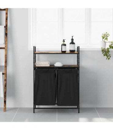 vidaXL Laundry Basket 2 Compartments with Shelves Smoked Oak
