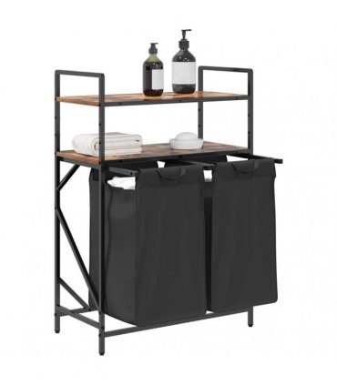vidaXL Laundry Basket 2 Compartments with Shelves Smoked Oak